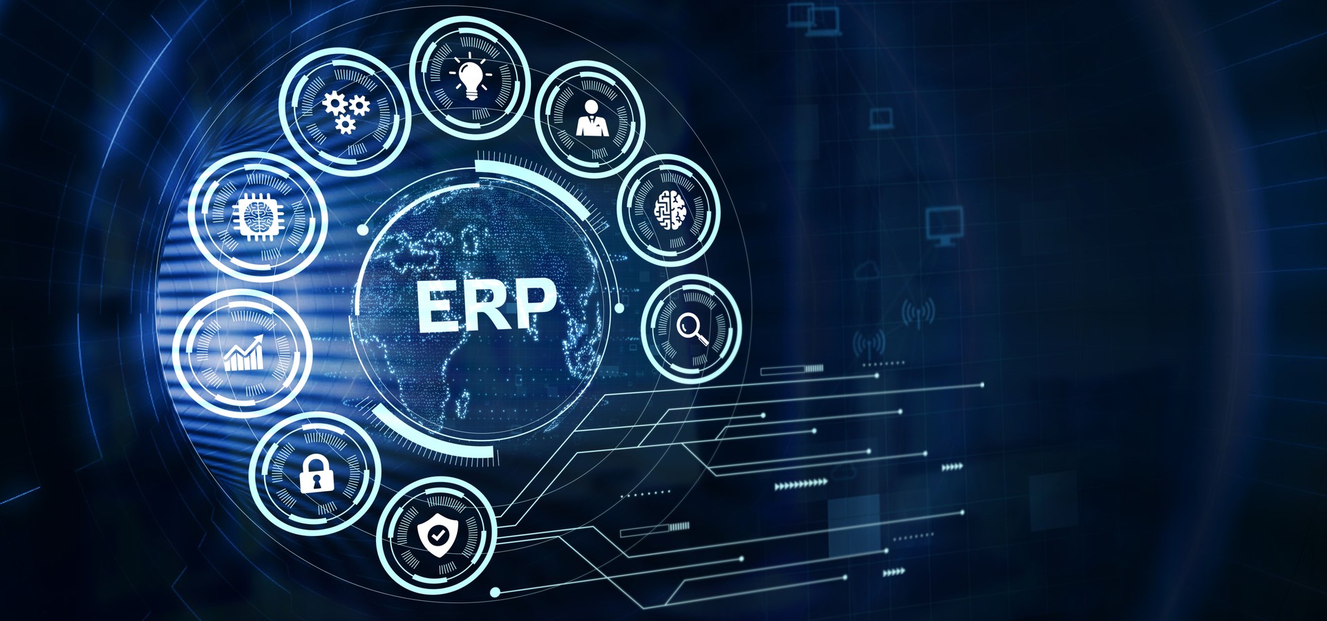 Business, Technology, Internet and network concept. Enterprise Resource Planning ERP corporate company management.